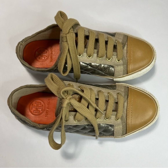 TORY Burch Caspe Lace Up Sneaker in Platinum Wheat Orange - Picture 3 of 14